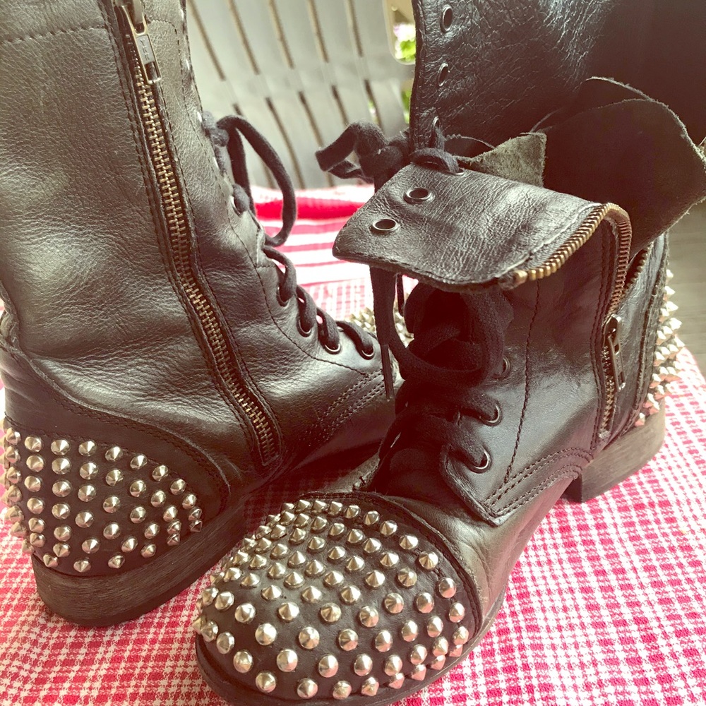 Steve Madden Studded Genuine Leather Combat Boots